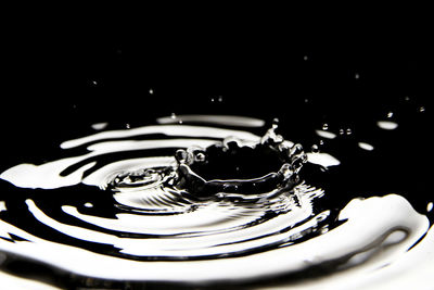 Close-up of drop falling on water