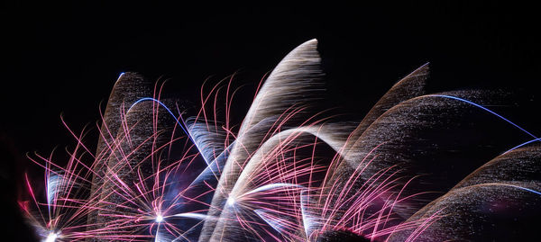 Low angle view of firework display against sky at night