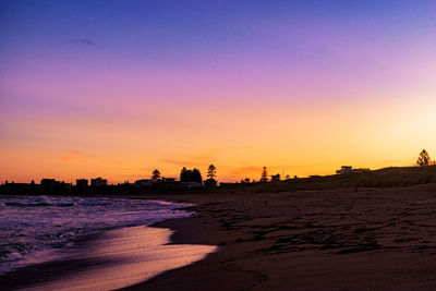 Scenic view of beach against sky during sunset