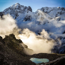 Scenic view of snowcapped mountains against sky