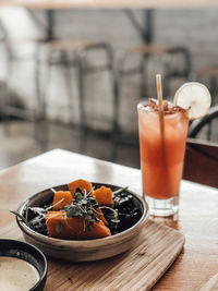 Close-up of drink served on table