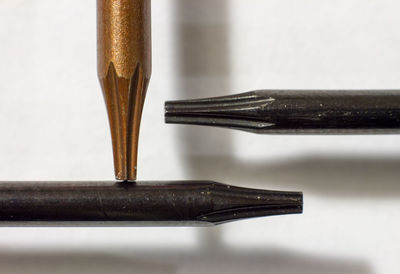 Close-up of metallic screwdrivers