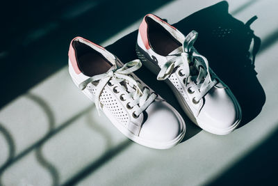 High angle view of shoes on table