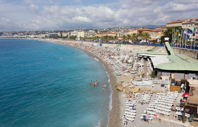 High angle view of people on beach