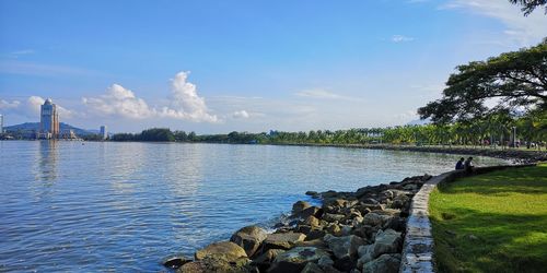 Scenic view of lake against sky