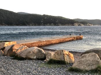 Scenic view of sea against clear sky