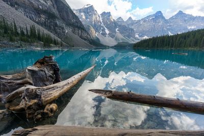 Panoramic view of lake and mountains against sky