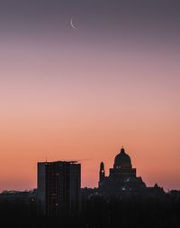 Silhouette of city at dusk