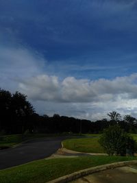 Road by trees against sky