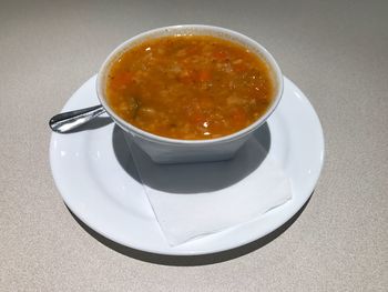 Close-up of soup on table