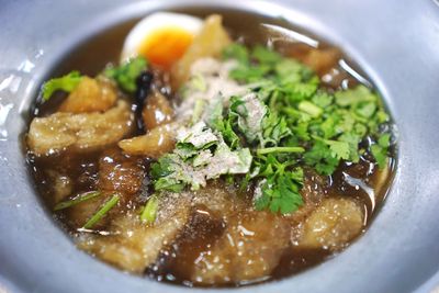 High angle view of soup in bowl