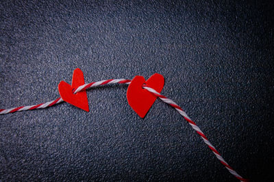 Close-up of red heart shapes.