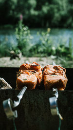 Close-up of meat on barbecue grill