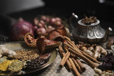 Close-up of food on table