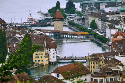 High angle view of buildings in city