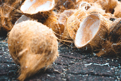 Close-up of empty coconut shells