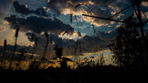 Low angle view of silhouette trees against sky at sunset