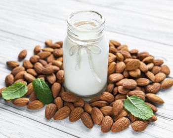 Almond milk with almonds