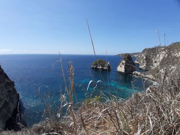 Scenic view of sea against clear sky