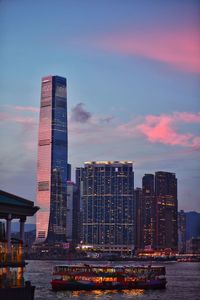 City skyline at sunset