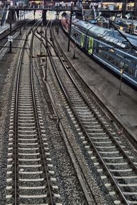 Railroad tracks on railroad station platform