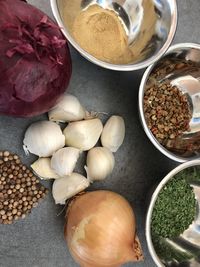 High angle view of food on table