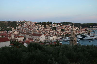 High angle view of townscape against sky