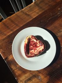 High angle view of dessert in plate on table