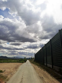 Empty road amidst field against sky