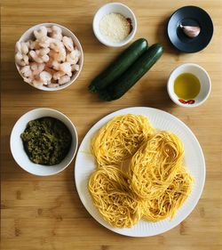 High angle view of various food on table