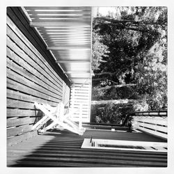 High angle view of wooden staircase