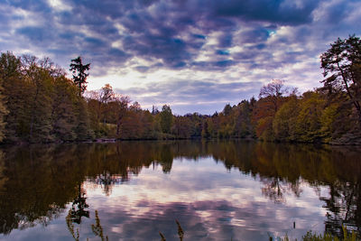 Reflection of trees in lake against sky during autumn