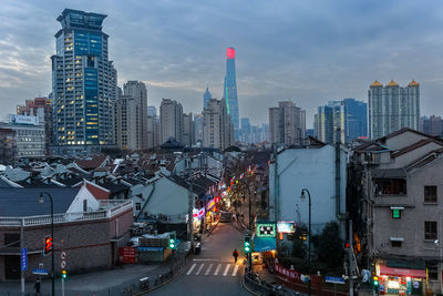 High angle view of city street