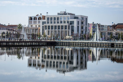 Reflection of buildings in lake