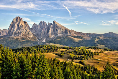 Scenic view of landscape and mountains against sky