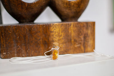 Close-up of drink in jar on table