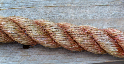 High angle view of ropes on table