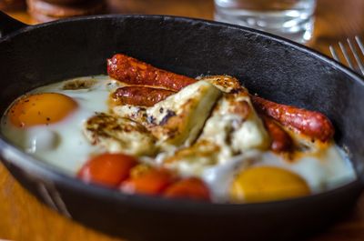 Close-up of breakfast served in plate