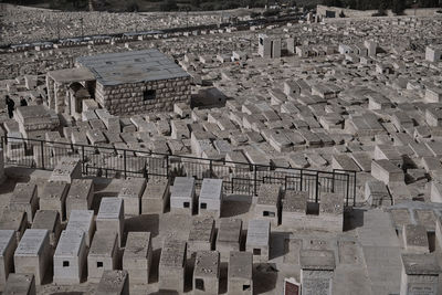 High angle view of buildings in city