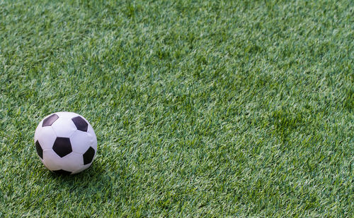 High angle view of soccer ball on field