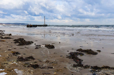 Scenic view of beach against sky