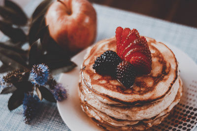 Close-up of cake in plate on table