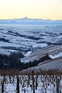 Scenic view of landscape against sky during winter