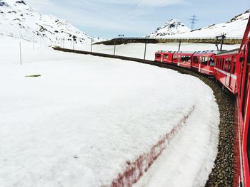 Close-up of red wall against sky