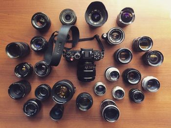 High angle view of glasses on table