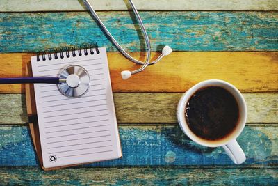 High angle view of coffee on table