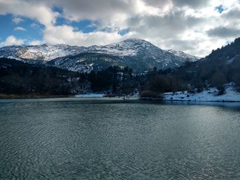 Scenic view of snowcapped mountains against sky