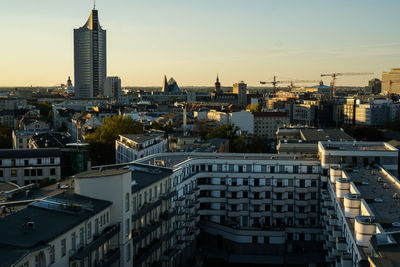 View of cityscape against sky during sunset