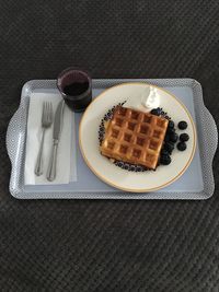 High angle view of breakfast on table