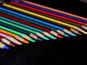 High angle view of multi colored pencils